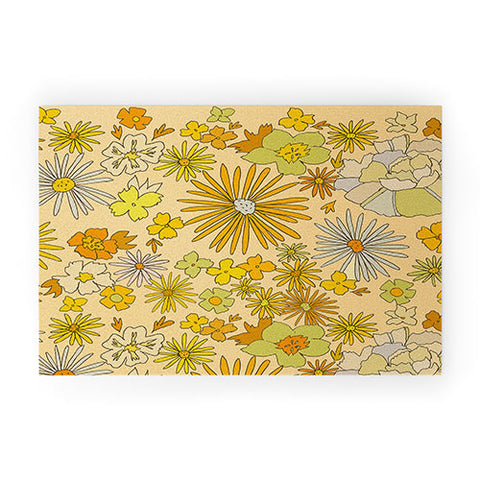 surfy birdy flower power wildflowers brown Welcome Mat