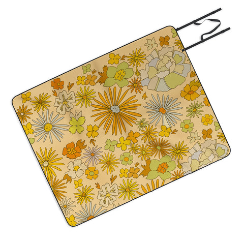 surfy birdy flower power wildflowers brown Picnic Blanket