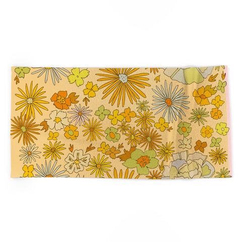 surfy birdy flower power wildflowers brown Beach Towel