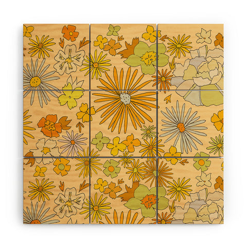 surfy birdy flower power wildflowers brown Wood Wall Mural