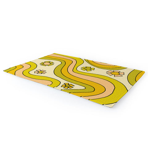 surfy birdy groovy rainbow flower power Area Rug