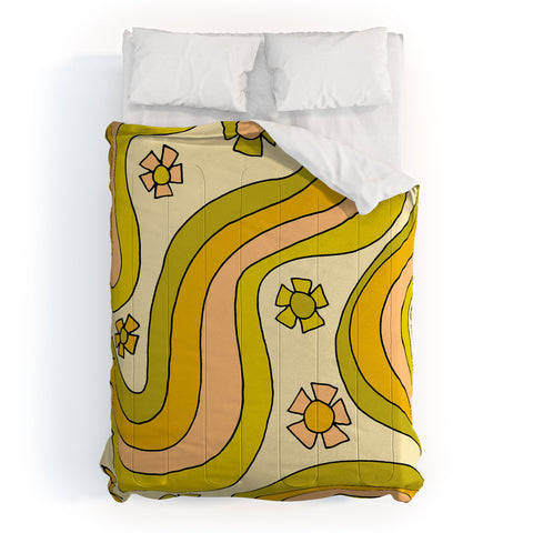 surfy birdy groovy rainbow flower power Comforter