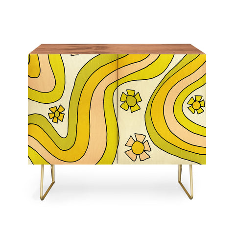 surfy birdy groovy rainbow flower power Credenza