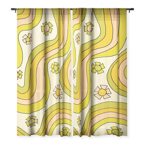 surfy birdy groovy rainbow flower power Sheer Non Repeat