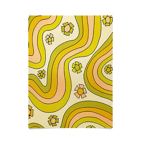 surfy birdy groovy rainbow flower power Poster