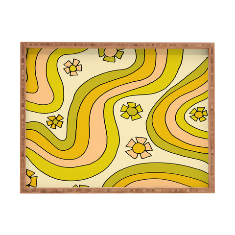 surfy birdy groovy rainbow flower power Rectangular Tray