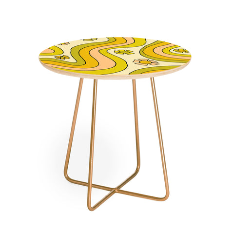 surfy birdy groovy rainbow flower power Round Side Table