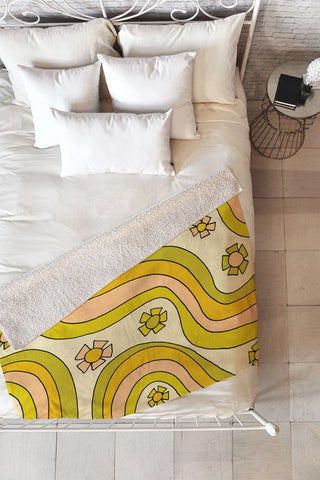 surfy birdy groovy rainbow flower power Fleece Throw Blanket