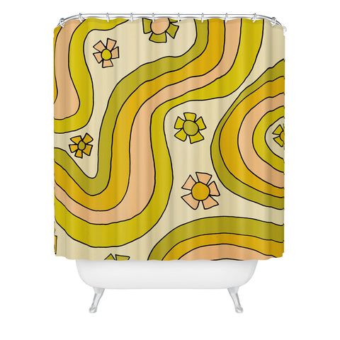 surfy birdy groovy rainbow flower power Shower Curtain