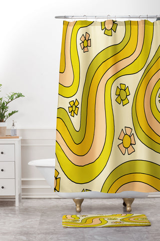 surfy birdy groovy rainbow flower power Shower Curtain And Mat