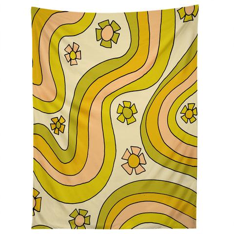 surfy birdy groovy rainbow flower power Tapestry