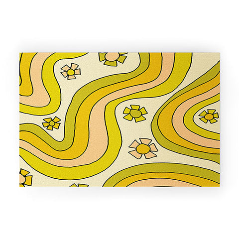 surfy birdy groovy rainbow flower power Welcome Mat