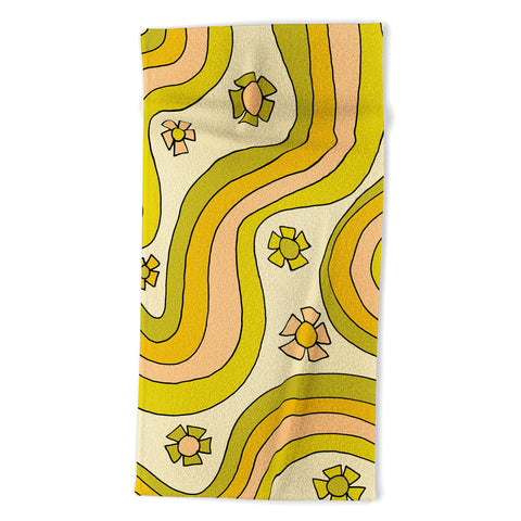 surfy birdy groovy rainbow flower power Beach Towel