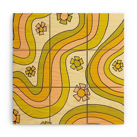 surfy birdy groovy rainbow flower power Wood Wall Mural