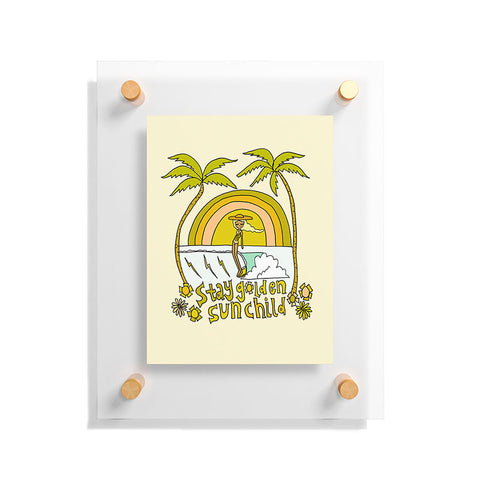 surfy birdy stay golden sun child retro surf Floating Acrylic Print