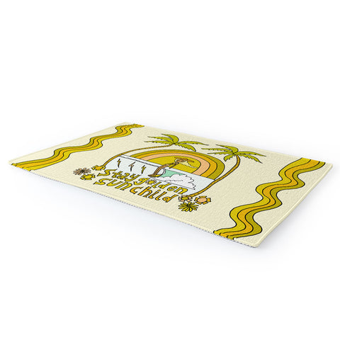 surfy birdy stay golden sun child retro surf Area Rug