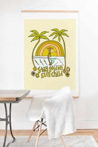surfy birdy stay golden sun child retro surf Art Print And Hanger