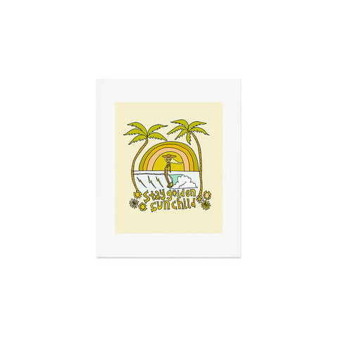 surfy birdy stay golden sun child retro surf Art Print