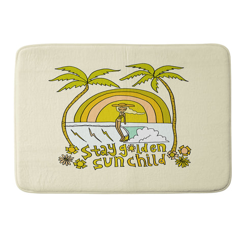 surfy birdy stay golden sun child retro surf Memory Foam Bath Mat