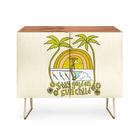 surfy birdy stay golden sun child retro surf Credenza