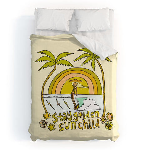 surfy birdy stay golden sun child retro surf Duvet Cover