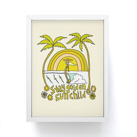surfy birdy stay golden sun child retro surf Framed Mini Art Print