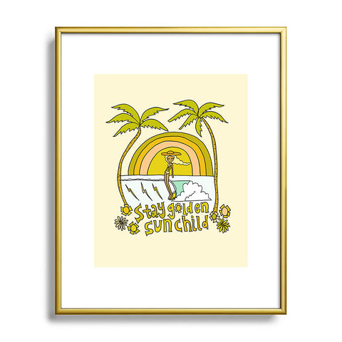 surfy birdy stay golden sun child retro surf Metal Framed Art Print
