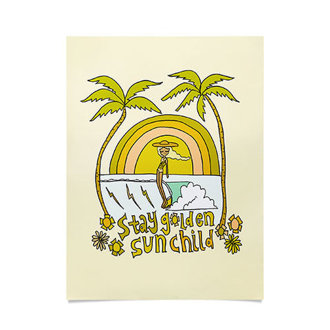 surfy birdy stay golden sun child retro surf Poster