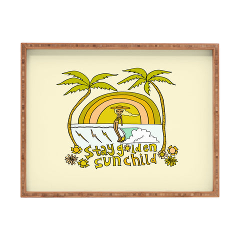 surfy birdy stay golden sun child retro surf Rectangular Tray