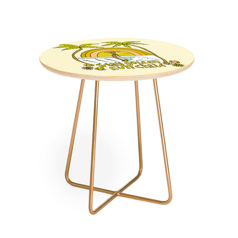 surfy birdy stay golden sun child retro surf Round Side Table