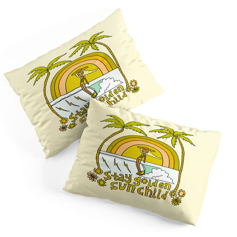surfy birdy stay golden sun child retro surf Pillow Shams