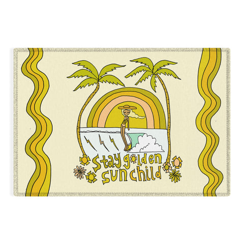 surfy birdy stay golden sun child retro surf Outdoor Rug
