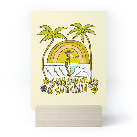 surfy birdy stay golden sun child retro surf Mini Art Print