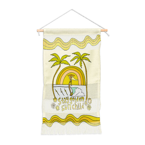 surfy birdy stay golden sun child retro surf Wall Hanging Portrait
