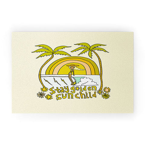 surfy birdy stay golden sun child retro surf Welcome Mat