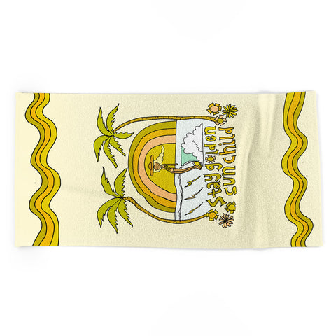 surfy birdy stay golden sun child retro surf Beach Towel