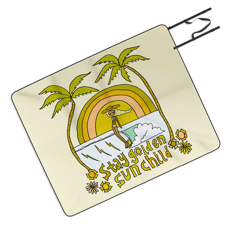 surfy birdy stay golden sun child retro surf Picnic Blanket
