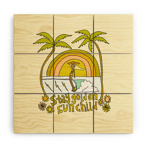 surfy birdy stay golden sun child retro surf Wood Wall Mural