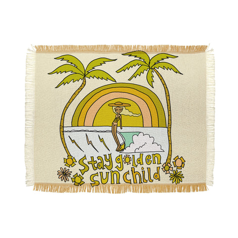 surfy birdy stay golden sun child retro surf Throw Blanket