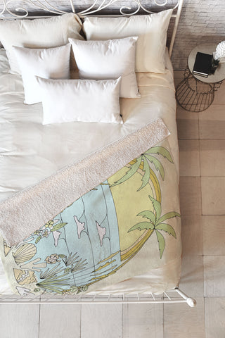 surfy birdy tropical vibes fl sunshine Fleece Throw Blanket