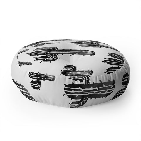 Susanne Kasielke Cactus Party Desert Matcha Black and White Floor Pillow Round