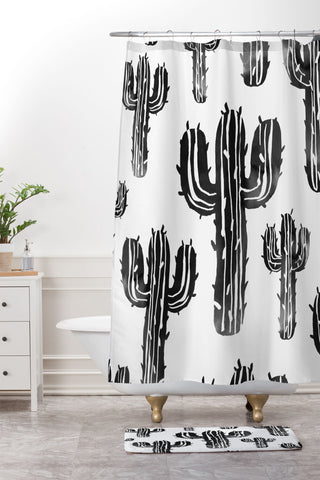 Susanne Kasielke Cactus Party Desert Matcha Black and White Shower Curtain And Mat