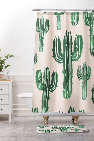 Susanne Kasielke Cactus Party Desert Matcha Shower Curtain And Mat