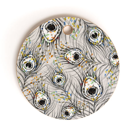 Susanne Kasielke Confetti Peacock Feathers Cutting Board Round