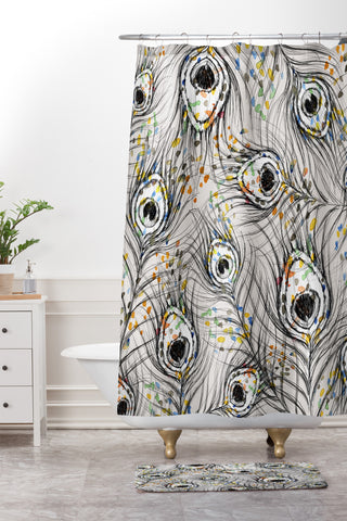 Susanne Kasielke Confetti Peacock Feathers Shower Curtain And Mat