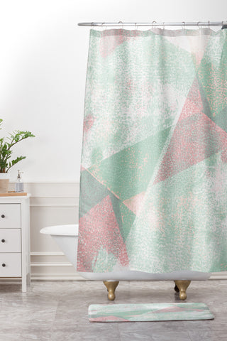Susanne Kasielke Holistic Geometric Texture Pink Shower Curtain And Mat