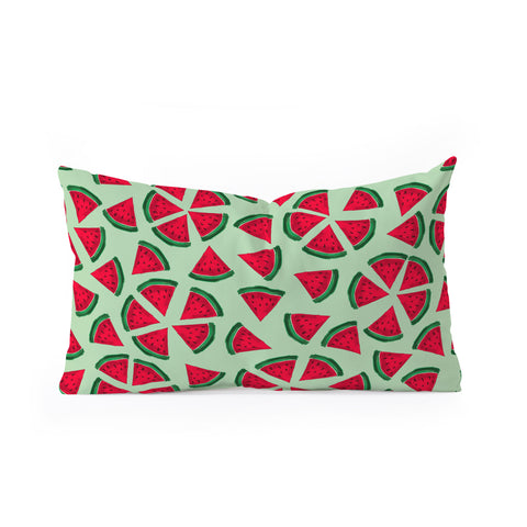 Susanne Kasielke Melon Choly Fruit Salad Turqoise Oblong Throw Pillow