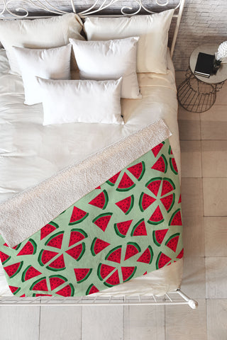 Susanne Kasielke Melon Choly Fruit Salad Turqoise Fleece Throw Blanket