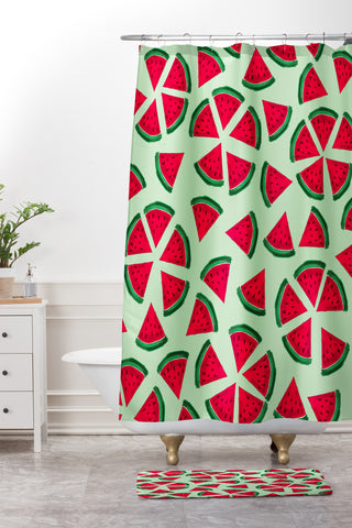 Susanne Kasielke Melon Choly Fruit Salad Turqoise Shower Curtain And Mat