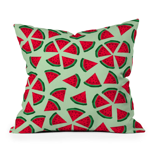 Susanne Kasielke Melon Choly Fruit Salad Turqoise Throw Pillow